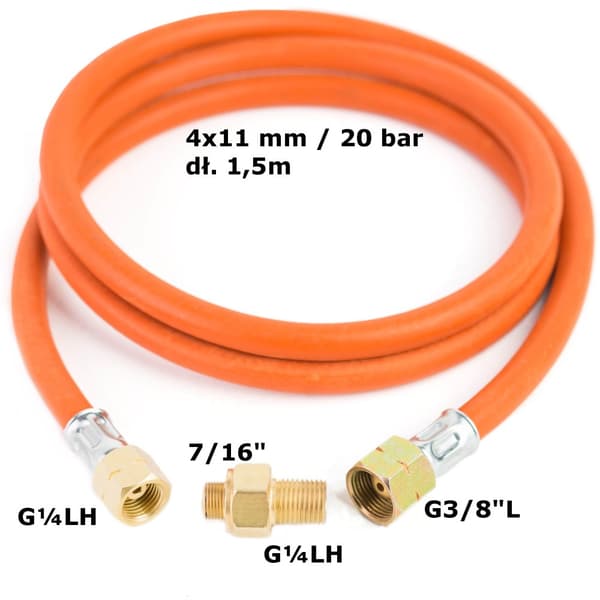 Reduktionsanslutning till turistgasflaska G 3/8" L - 7/16" slang 1,5 m