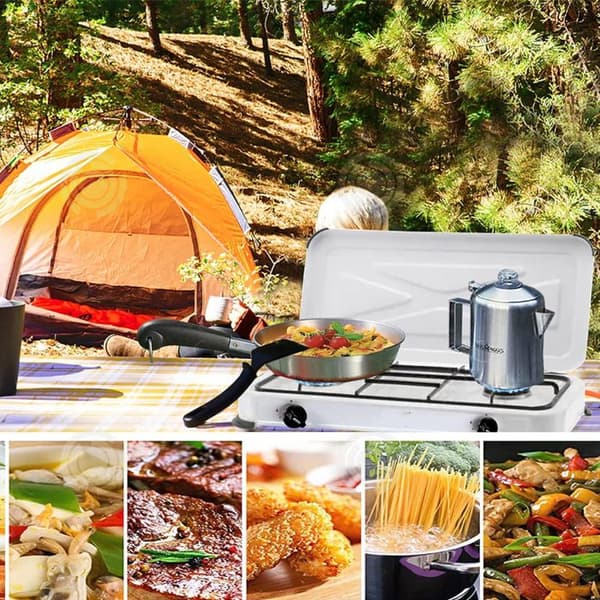 INN Gasspis 4400W Bärbar Camping Gasspis med 2-brännare piezotändning för matlagning utomhus BB