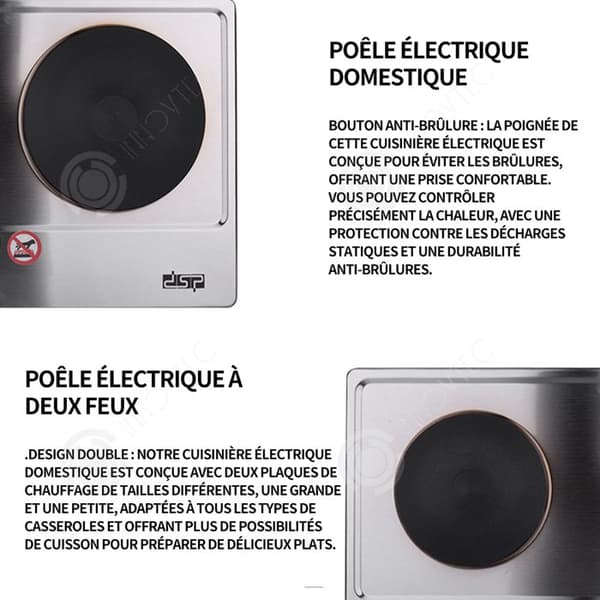 INN Gasspis dubbelbrännare elspis 1000+1500 W Multifunktionell elspis 240 V 315x500 mm silvergrå
