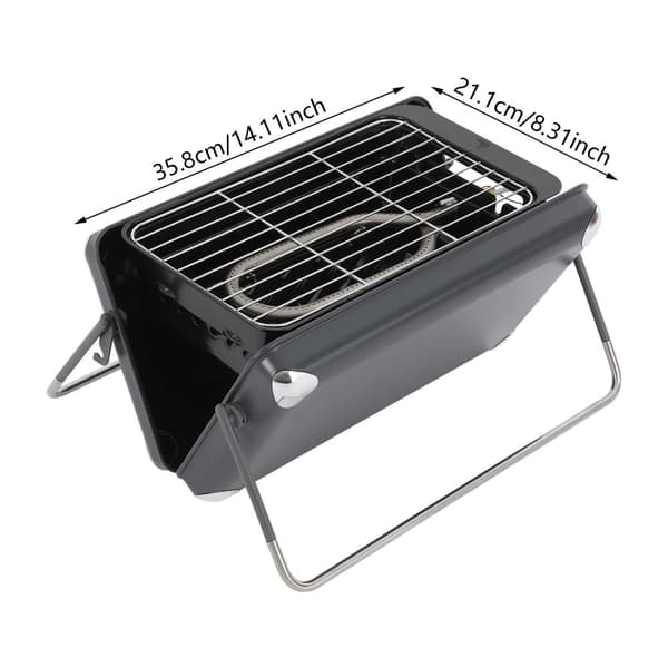 Bärbar 2-i-1 BBQ-grill, kompakt design, lätt att rengöra,svart