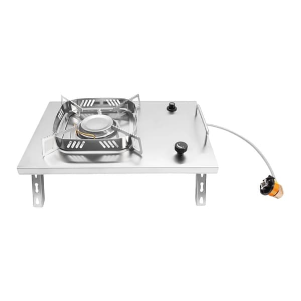 Gas Campingkomfur, 2600W Effekt, Vindbeskyttende Design,Lys Grå