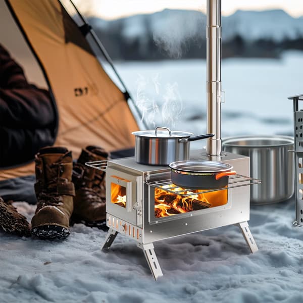 Bärbar Vedeldad Spis, Effektiv Uppvärmning, Kompakt Design,Silver