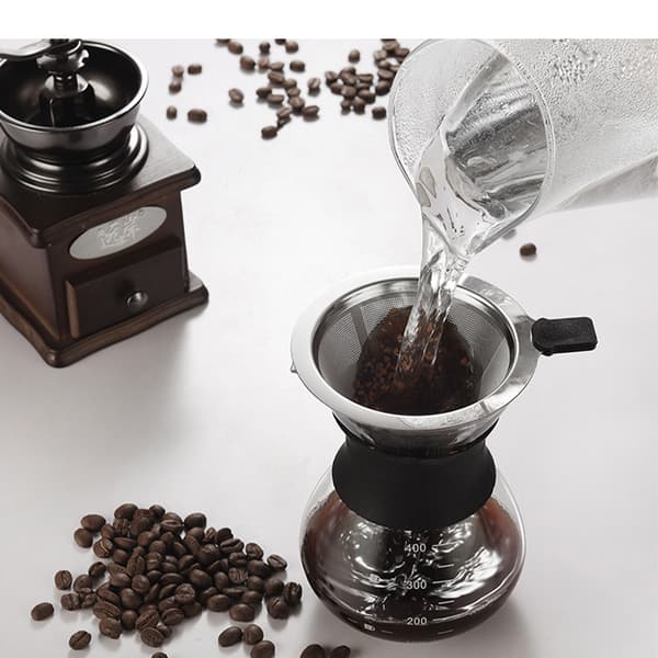 INF 400 ml Pour Over Kaffebryggare med Filter - Klart Glas