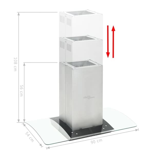 vidaXL Köksfläkt för köksö 90 cm rostfritt stål 756 m³/tim LED