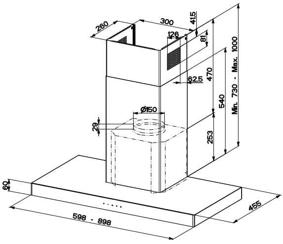 FABER S.p.A. Stilo Glass Smart A60, 690 m³/h, B, A, C, 69 dB, 54 dB