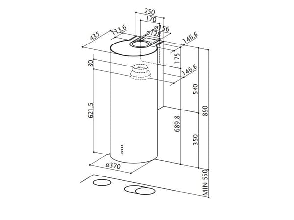 Faber Cylindra 2 EV8 2EL XH890 - Kåpa - skorsten - bredd: 37 cm - djup: 37 cm - med intern/extern motor - rostfritt stål