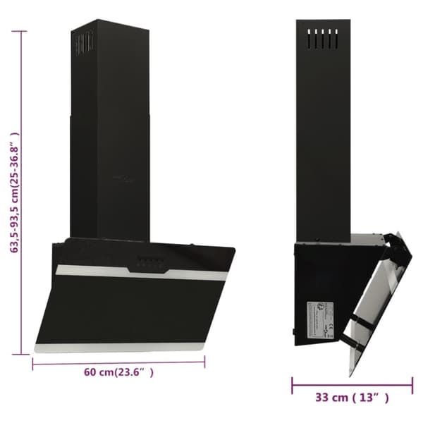 vidaXL Köksfläkt 60 cm stål och härdat glas svart