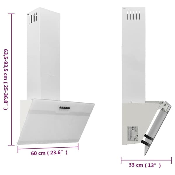 vidaXL væghængt emhætte 60 cm stål og hærdet glas hvid