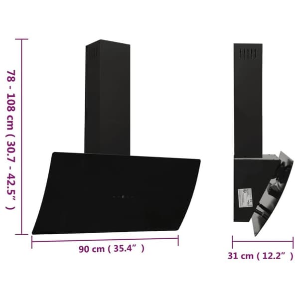 vidaXL Köksfläkt 90 cm stål och härdat glas svart