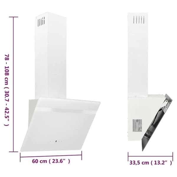 vidaXL Köksfläkt 60 cm stål och härdat glas vit