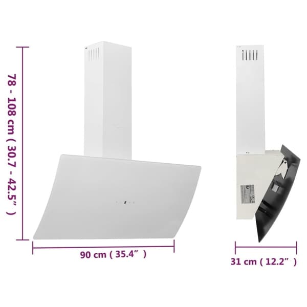 vidaXL Köksfläkt 90 cm stål och härdat glas vit