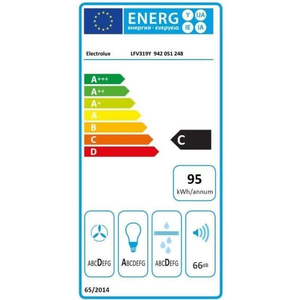 ELECTROLUX 90cm, LFV 319 Y, 600m³/h Kökshuva