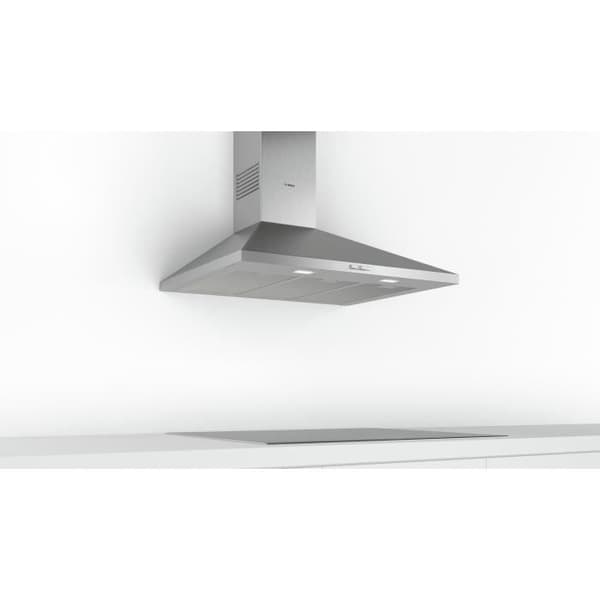 Väggmonterad huva BOSCH DWP94BC50 L 90 cm - Rostfritt stål - Evakuering / Återvinning - Klass C - 360 m3 luft/h - 65 dB max - 3 hastigheter