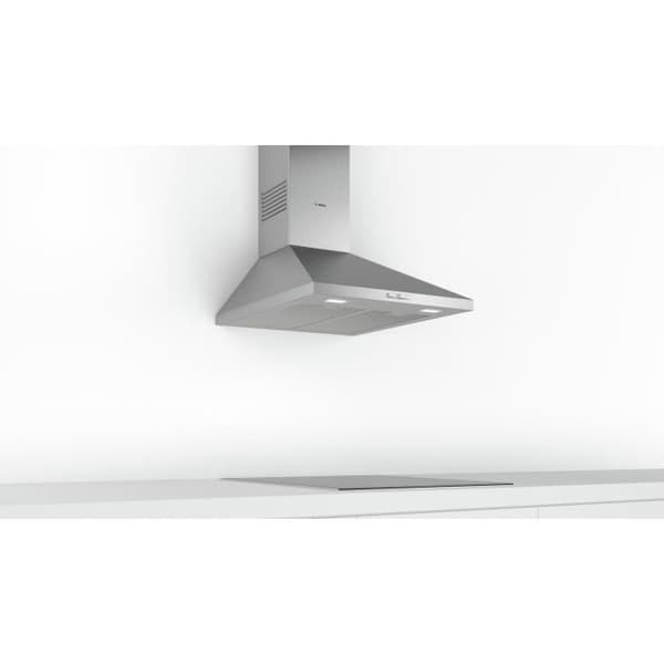 BOSCH DWP64BC50 väggmonterad huva - Bredd 60 cm - Rostfritt stål - Evakuering / Återvinning - 360 m3 luft / h - 66 dB max - C - 3 hastigheter