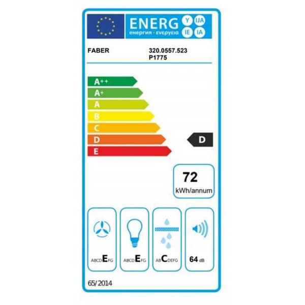 FABER 5605281 vägghuv - 60cm - 64dB - Klass D - Rostfritt stål