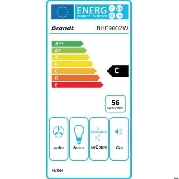 Brandt 60 cm vit visirhuva - BHC9602W - Evakuering & återvinning - LED - 3 hastigheter