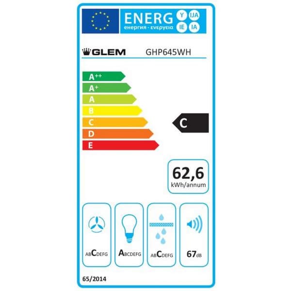 Pyramidvägghuva - GLEM - GHP645WH - 500 m3/h - Tryckknappar - LED-spotlights