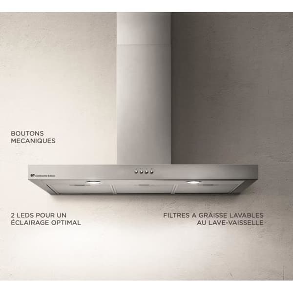CONTINENTAL EDISON CEHD9058S dekorativ huva i rostfritt stål - 90 cm