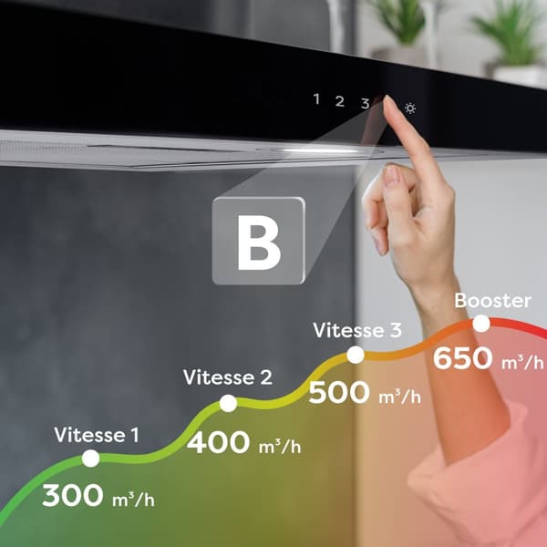 CIARRA Fläktkåpa 90cm Wi-Fi Connected and Touch 650 m3/h 4 hastigheter Booster Klass A+++ Rostfritt stål Väggmonterad köksfläkt