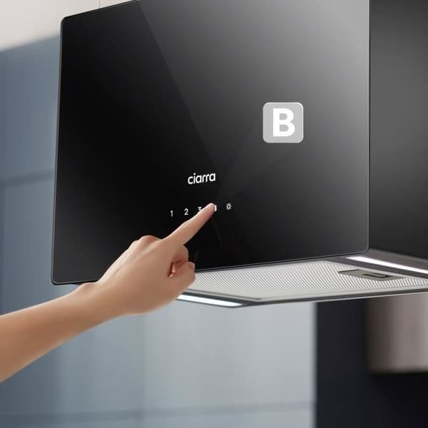 CIARRA A+++ Island Recycling Hood 48cm 700M3/H Wi-Fi &amp; Touch Silent Booster LED-skärm 2st Active Filter Black