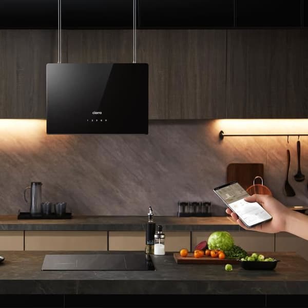 CIARRA A+++ Island Recycling Hood 48cm 700M3/H Wi-Fi &amp; Touch Silent Booster LED-skärm 2st Active Filter Black