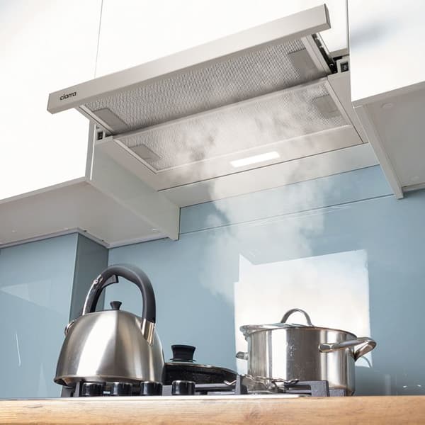 CIARRA Infällbar lådhuva - 60cm - 370 m3/h - Klass A++ - med 2st kolfilter - LED-belysning - Rostfritt stål