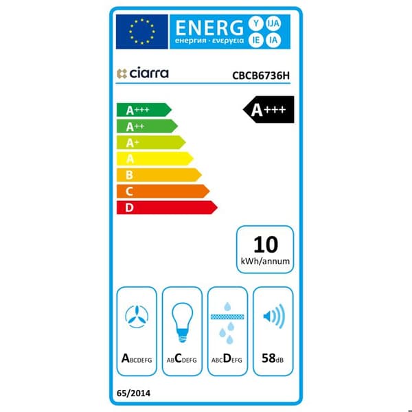 CIARRA Extraktor Huv Booster 650m3/h A+++ Wi-Fi Huv APP Kontroll 4 hastigheter Återvinning Svart