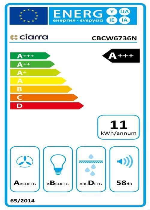 CIARRA Lutande huva 60 cm Wi-Fi ansluten Booster 4 hastigheter 650 m3/h Klass A+++ Huva Touchknapp Vit