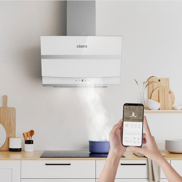 CIARRA Lutande huva 60 cm Wi-Fi ansluten Booster 4 hastigheter 650 m3/h Klass A+++ Huva Touchknapp Vit
