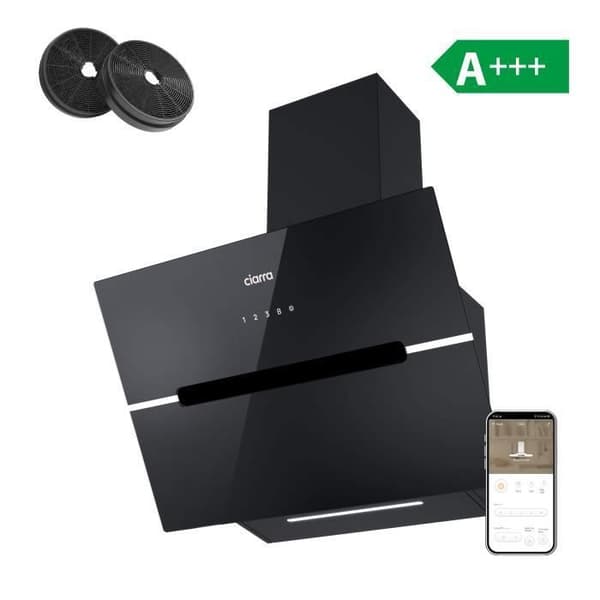 CIARRA Touch Extractor Huv 60cm APP Kontroll 650 m3/h 4 Speeds Booster 58dB Recycling Black