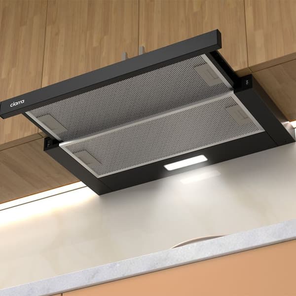 CIARRA Teleskophuva 60cm Klass A++ 370m3/h 2st Active Filter Integrerad låda Huva Svart