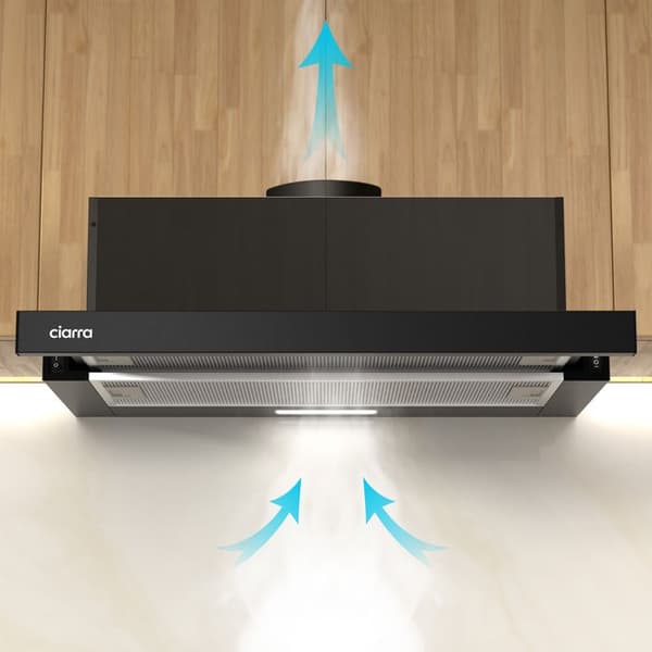 CIARRA Teleskophuva 60cm Klass A++ 370m3/h 2st Active Filter Integrerad låda Huva Svart