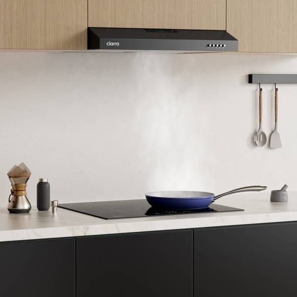 CIARRA Visirhuva 60 cm Klass A+ med kolfilter 3 hastigheter 220m³/h Återvinning och evakuering - Inbyggd huva - Svart