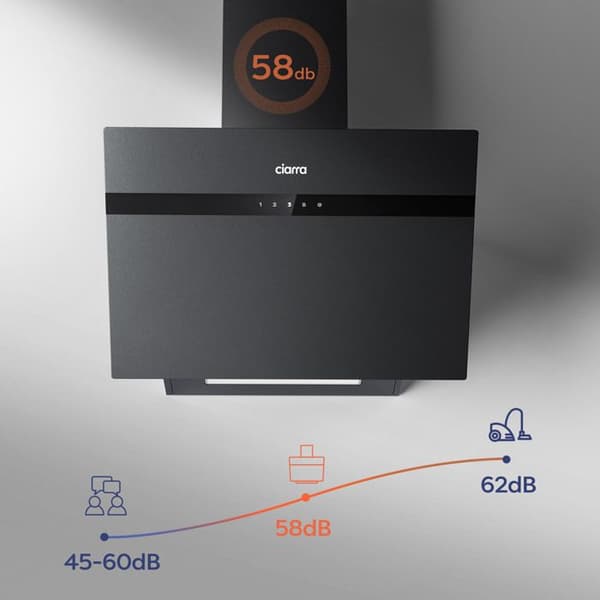 CIARRA Fläktkåpa 60cm APP Styrd Touch 650m3/h Booster Klass A+++ LED Display Svart
