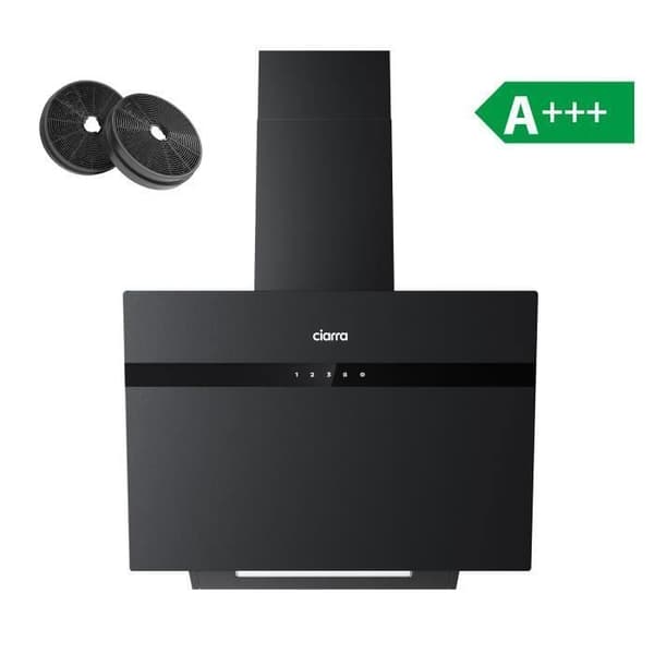 CIARRA Fläktkåpa 60cm APP Styrd Touch 650m3/h Booster Klass A+++ LED Display Svart