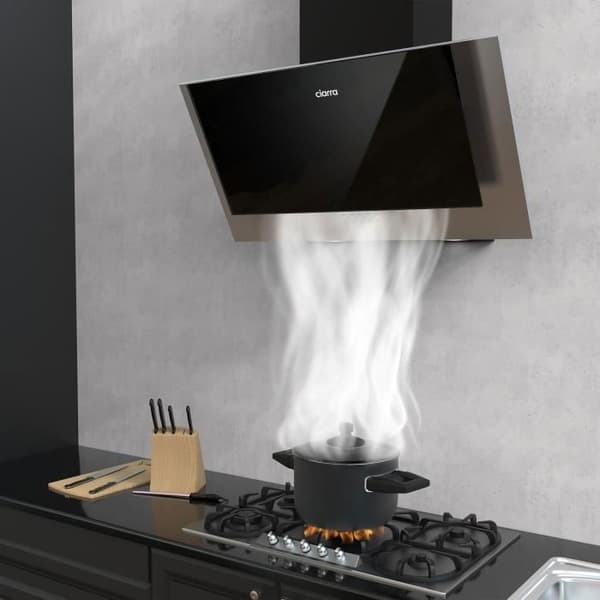 CIARRA Vinklad Fristående Fläkt 60cm - 370m³/h med 2 st Kolfilter Klass A++ - 3 Hastigheter - Utblås &amp; Återvinning - SVART