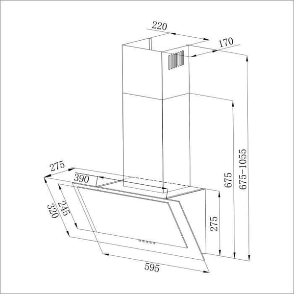 CIARRA Vinklad Fristående Fläkt 60cm - 370m³/h med 2 st Kolfilter Klass A++ - 3 Hastigheter - Utblås &amp; Återvinning - SVART