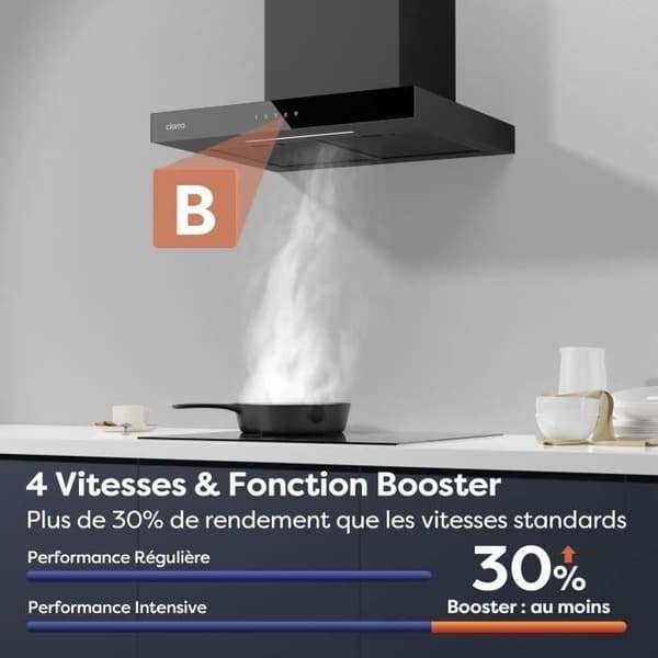 CIARRA Fläktkåpa 60 cm WI-FI och pekkontroller A+++ 650 m3/h Booster LED-skärm Svart