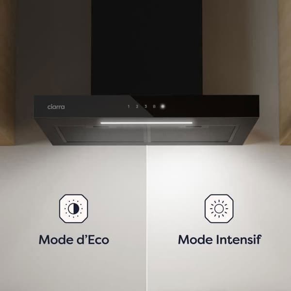 CIARRA Fläktkåpa 60 cm WI-FI och pekkontroller A+++ 650 m3/h Booster LED-skärm Svart