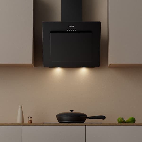 CIARRA Lutande huva 60cm A++ 2st kolfilter - 370m³/h 3 hastigheter Återvinning eller evakuering LED-belysning - rostfritt stål och glas