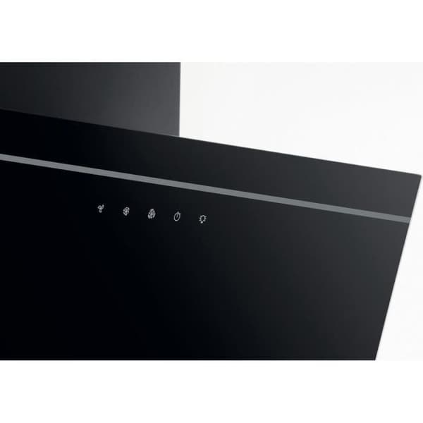 Dekorativ köksfläkt - WHIRLPOOL AKR62FLTK - Bredd 60 cm - Utsug/återvinning - 71 dB - 4 hastigheter + booster - Svart glas