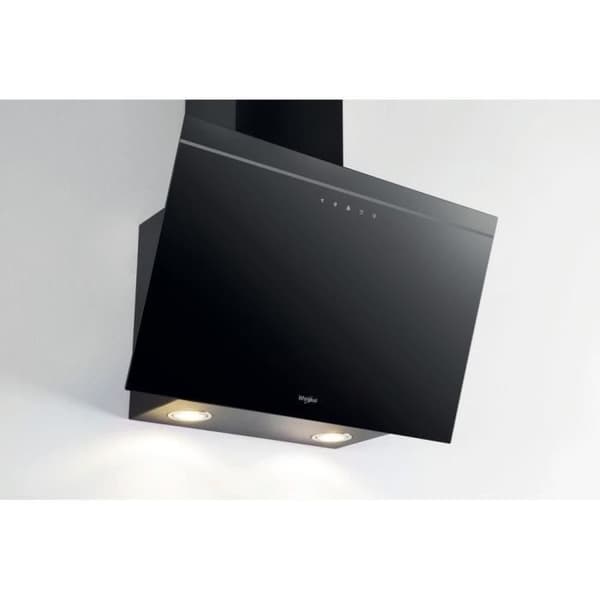 Dekorativ köksfläkt - WHIRLPOOL AKR62FLTK - Bredd 60 cm - Utsug/återvinning - 71 dB - 4 hastigheter + booster - Svart glas