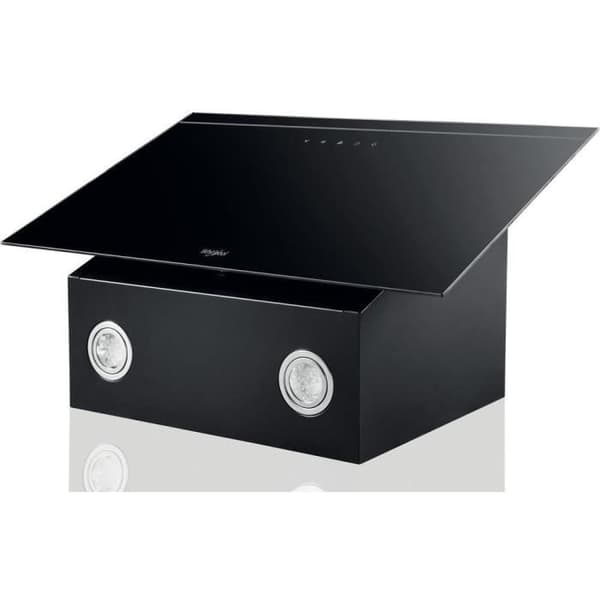 Dekorativ köksfläkt - WHIRLPOOL AKR62FLTK - Bredd 60 cm - Utsug/återvinning - 71 dB - 4 hastigheter + booster - Svart glas