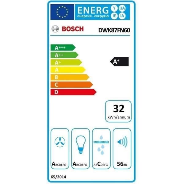 Väggdekor huva - lutande glas - BOSCH SER4 - DWK87FN60 Svart - Home Connect - L: 790 mm x D: 433 mm