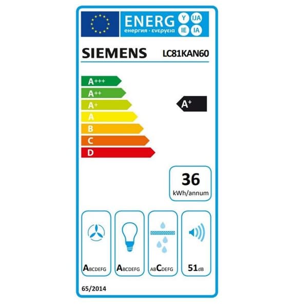 Siemens Dekorativ lutande huva 80cm 432m3/h svart - LC81KAN60