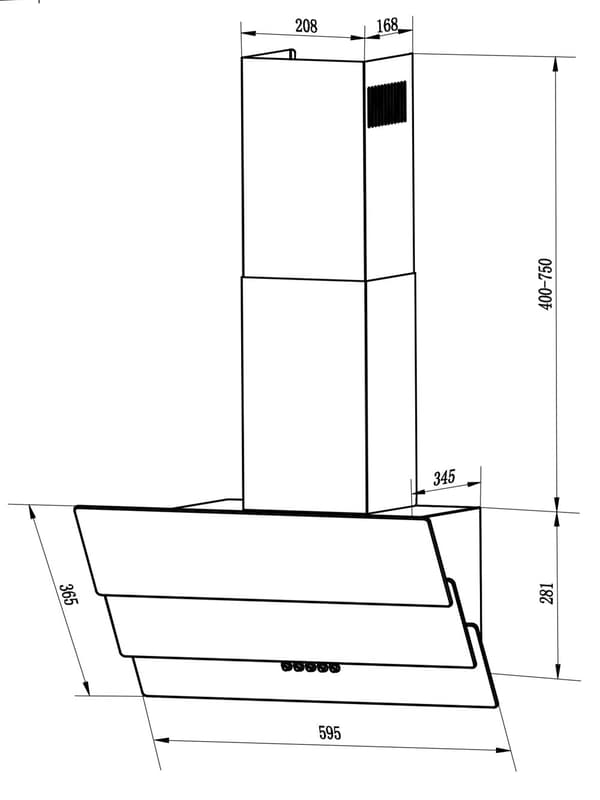 Savupiippu liesituuletin 60 cm Berdsen BT-212 musta
