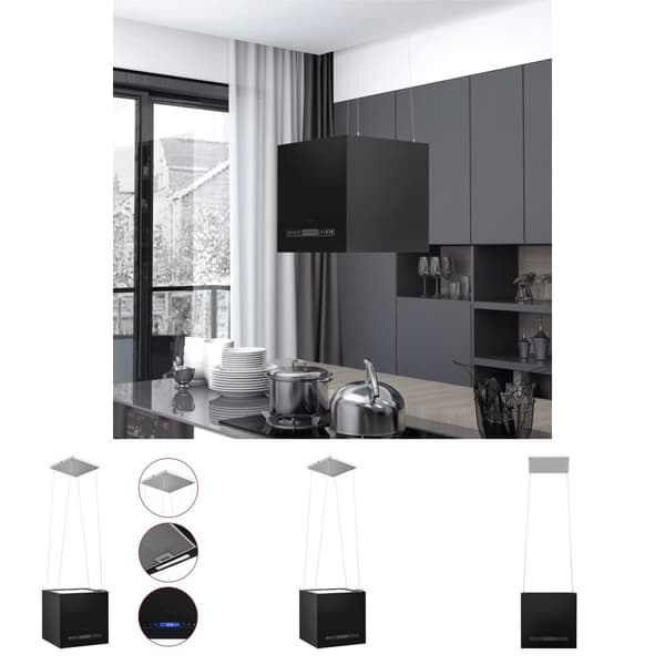 The Living Store Hängande köksfläkt touchsensor LCD 37 cm pulverlackerat stål -  Köksfläktar