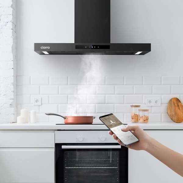 CIARRA Kåpa A+++ 90 cm Wi-Fi-kontroll 4 hastigheter 650m3/h Booster Silent Black - CD9102B-P