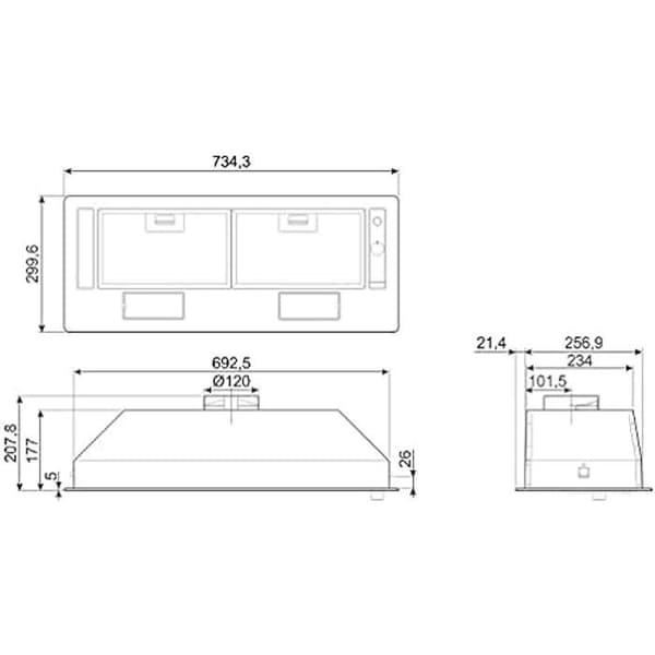 Integrerad huva - SMEG - KSG70E - 224 m³/h - Ljudnivå 50 dB - Integrerad montering