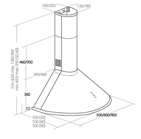 Skorstenshuv Akpo WK-4 Dandys GULD 50 cm 450 m3/h, Vit